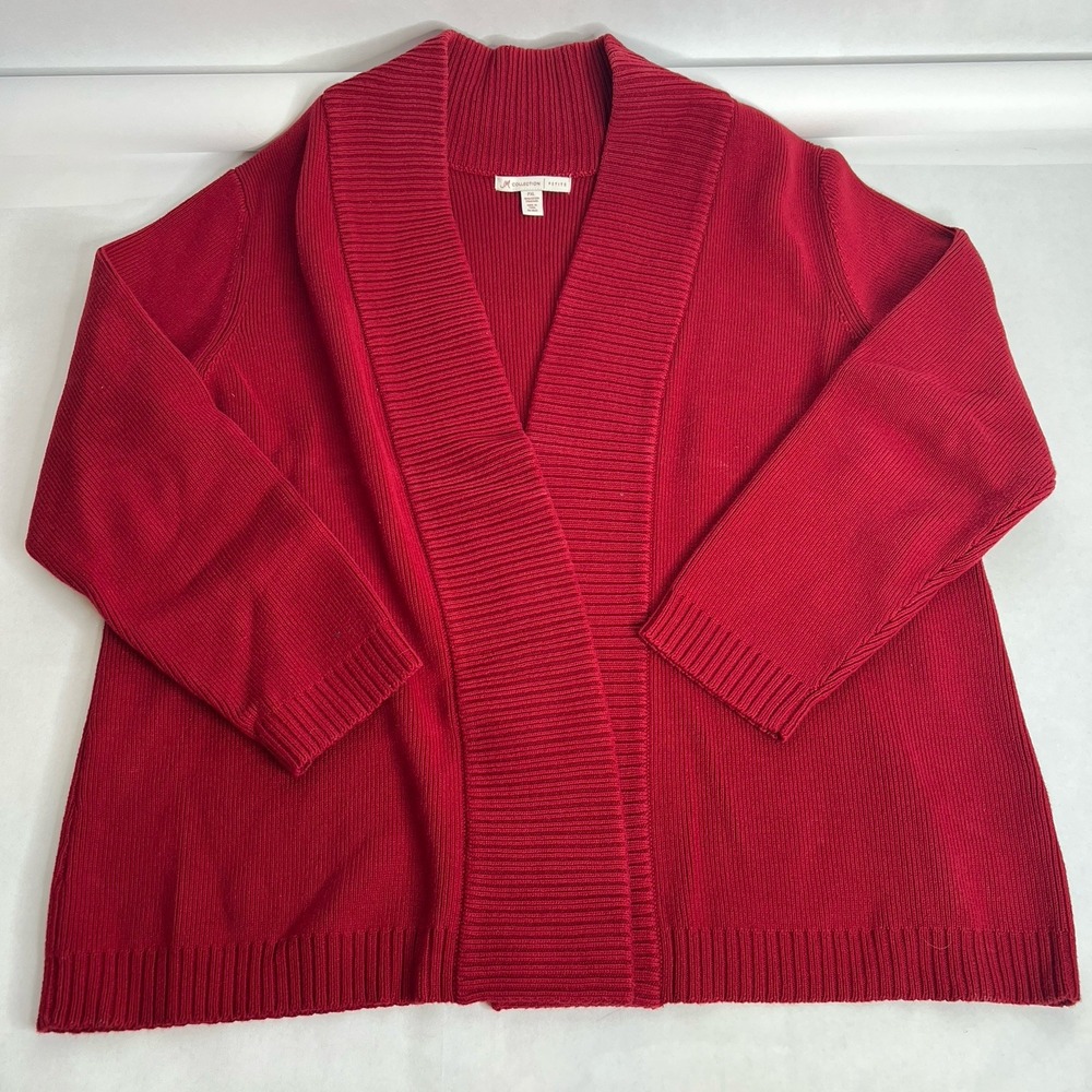 JM Collection Open Cardigan Sweater Petite XL RED Cable Knit PXL Grandmacore